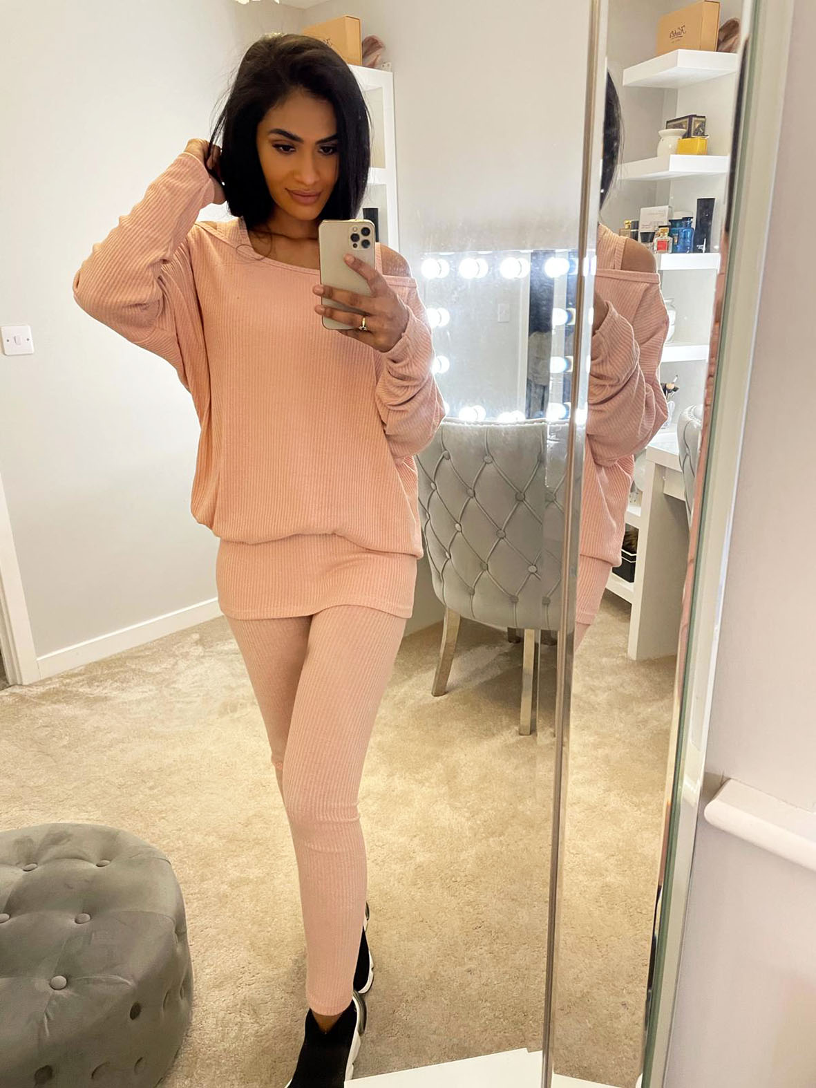 OFF THE SHOULDER LOUNGE SET CABLE KNIT VARIOUS COLOURS